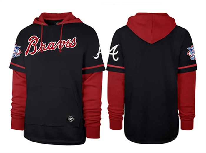 Men's Atlanta Braves Black Red Pullover Hoodie