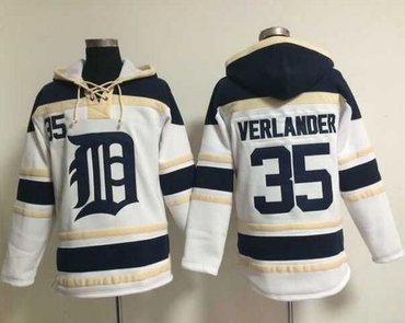 Detroit Tigers #35 Justin Verlander White Sawyer Hooded Sweatshirt Baseball Hoodie