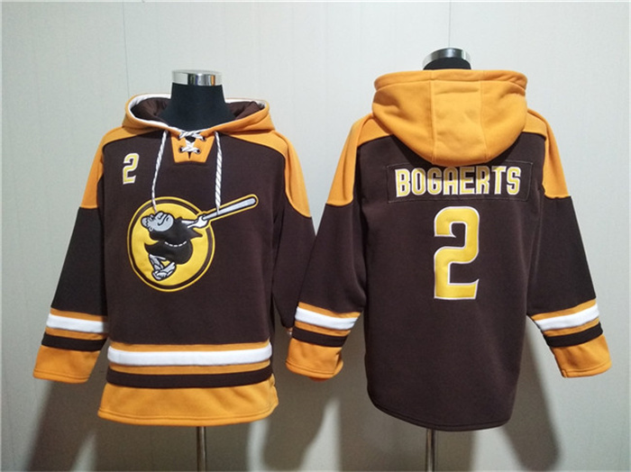 Men's San Diego Padres #2 Xander Bogaerts Brown Gold Ageless Must-Have Lace-Up Pullover Hoodie
