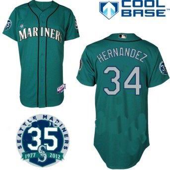 Seattle Mariners 34 Felix Hernandez Baseball Jerseys green wMariners 35th Anniversary Patch