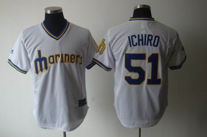 Seattle Mariners 51 Ichiro WHITE Cooperstown Throwback Jersey