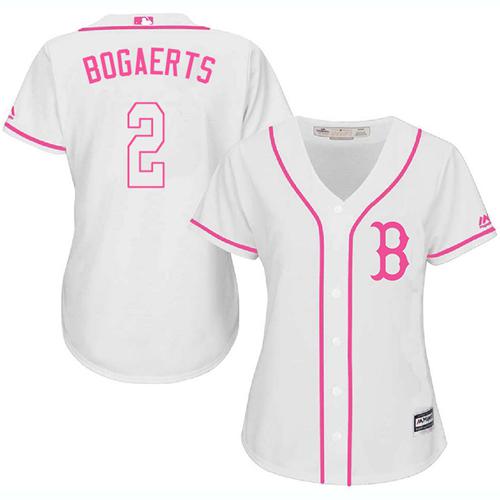 Red Sox #2 Xander Bogaerts White Pink Fashion Women's Stitched MLB Jersey
