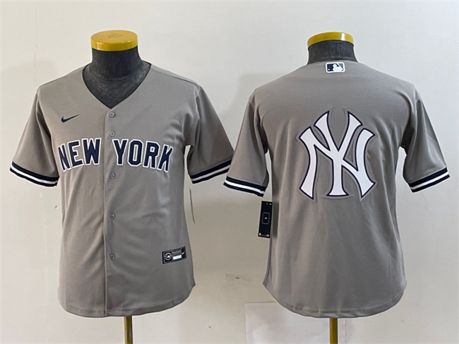 Youth New York Yankees Gray Team Big Logo Cool Base Stitched Baseball Jersey 6