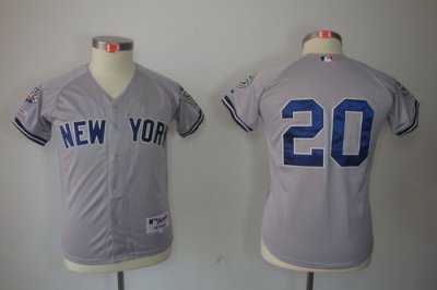Kids New York Yankees 20 Jorge Posada Grey jerseys(2009 Logo WS 09 Champions Pat)