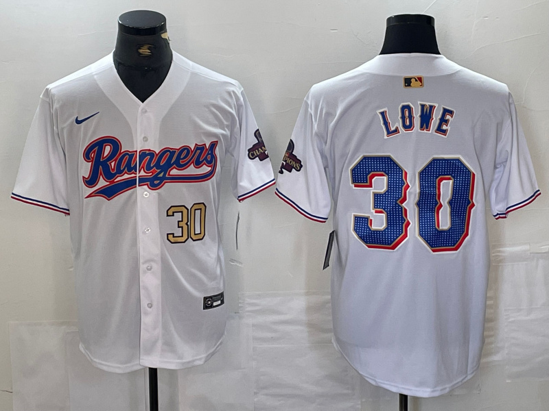 Men's Texas Rangers #30 Nathaniel Lowe White Gold Cool Base Stitched Baseball Jersey 8
