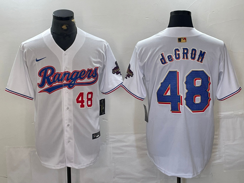 Men's Texas Rangers #48 Jacob DeGrom White Gold Cool Base Stitched Baseball Jersey 3