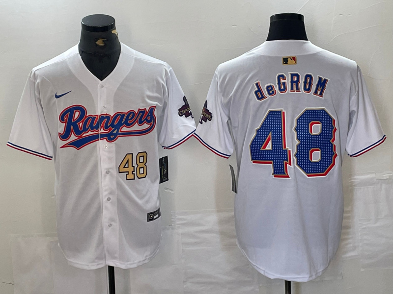 Men's Texas Rangers #48 Jacob DeGrom White Gold Cool Base Stitched Baseball Jersey 2