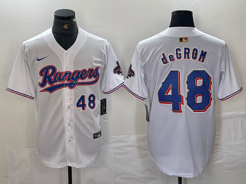 Men's Texas Rangers #48 Jacob DeGrom White Gold Cool Base Stitched Baseball Jersey 1