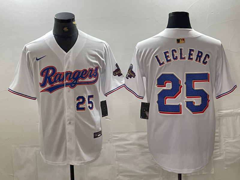 Men's Texas Rangers #25 Jose Leclerc White Gold Cool Base Stitched Baseball Jersey 1