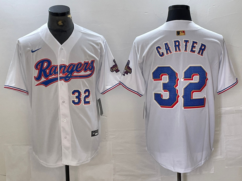 Men's Texas Rangers #32 Evan Carter White Gold Cool Base Stitched Baseball Jersey 4