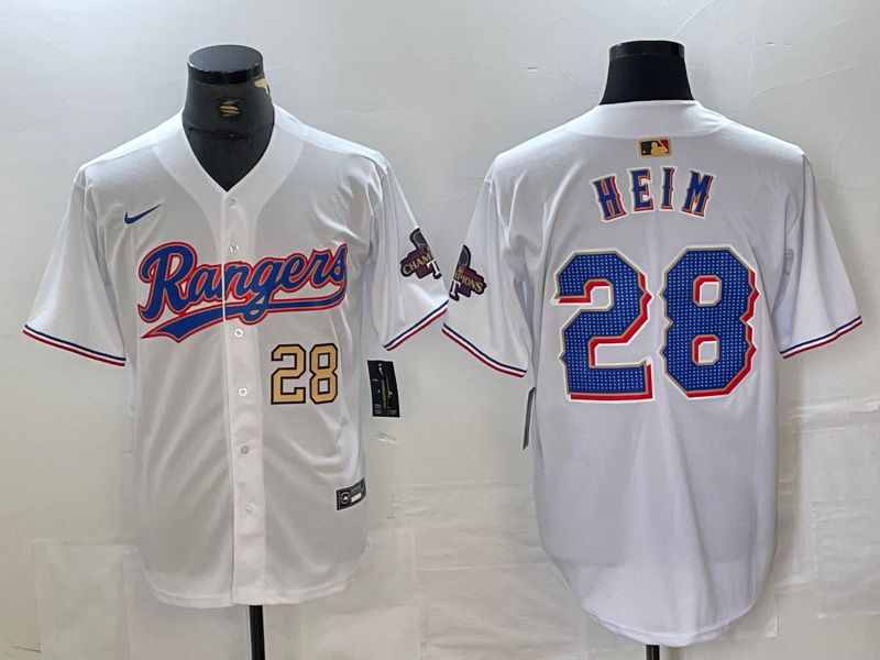 Men's Texas Rangers #28 Jonah Heim White Gold Cool Base Stitched Baseball Jersey 4
