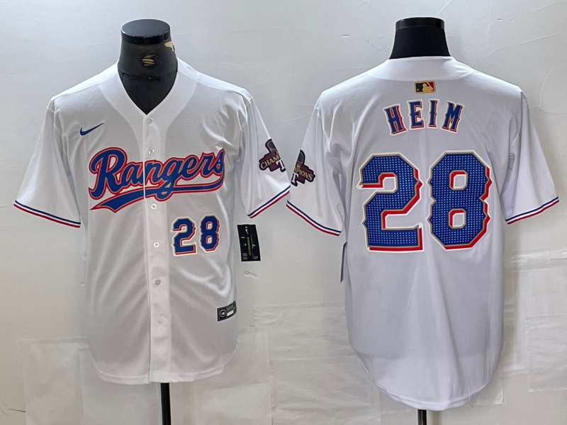 Men's Texas Rangers #28 Jonah Heim White Gold Cool Base Stitched Baseball Jersey 1