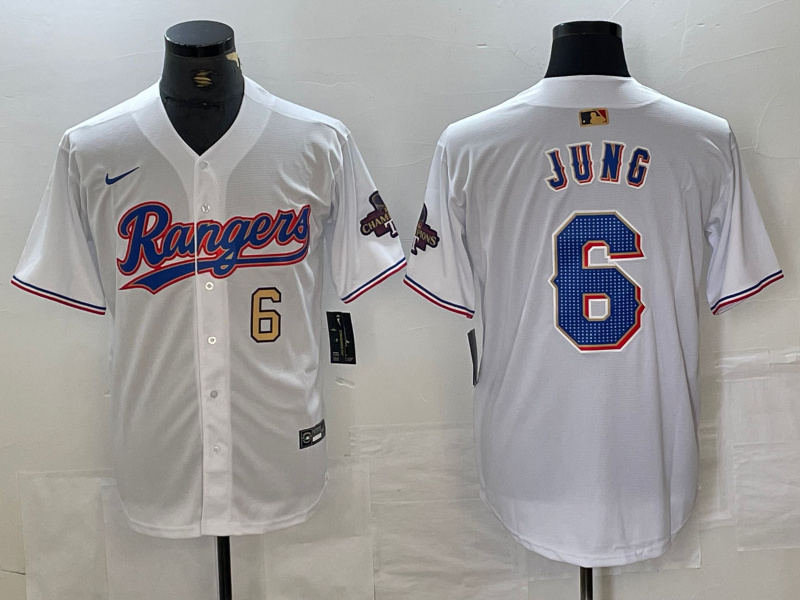 Men's Texas Rangers #6 Josh Jung White Gold Cool Base Stitched Baseball Jersey 1