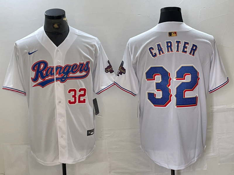 Men's Texas Rangers #32 Evan Carter White Gold Cool Base Stitched Baseball Jersey ebjerseys.com