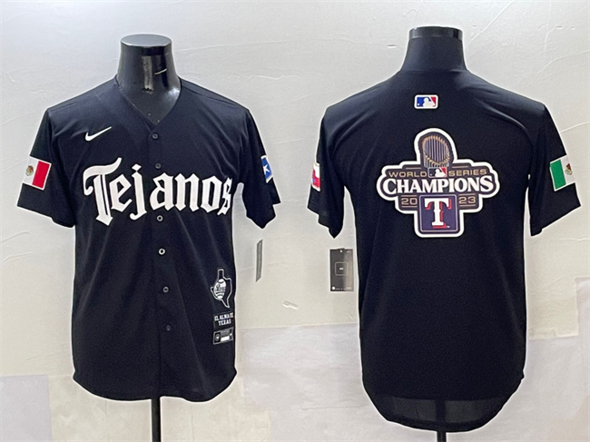 Men's Texas Rangers Team Big Logo Black Mexico 2025 Vapor Premier Limited Stitched Baseball Jersey 1