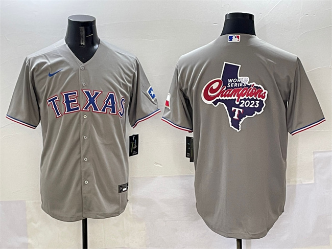 Men's Texas Rangers Team Big Logo Grey With Patch Cool Base Stitched Baseball Jersey 1