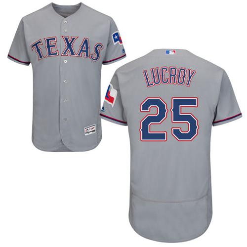 Rangers #25 Jonathan Lucroy Grey Flexbase Authentic Collection Stitched MLB Jersey