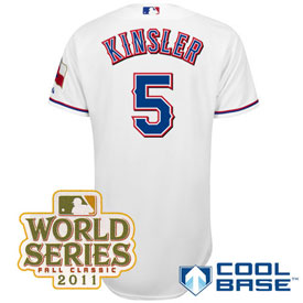 Texas Rangers 5 Ian Kinsler Home Cool Base Jersey 2011 World Series Patch