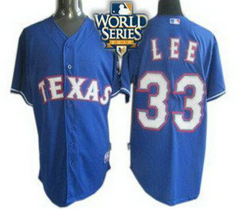 Texas Rangers 33 Cliff Lee 2010 World Series Patch jerseys blue
