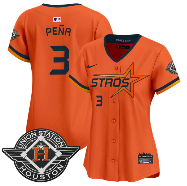 Women's Houston Astros #3 Jeremy Pe?a Orange 2025 City Connect Limited Stitched Baseball Jersey(Run Small)
