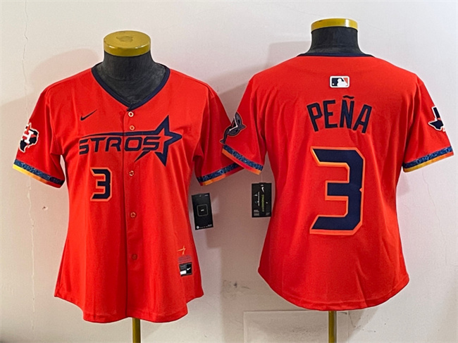 Women's Houston Astros #3 Jeremy Pe?a Orange 2025 City Connect With Texas Patch Limited Stitched Baseball Jersey(Run Small)