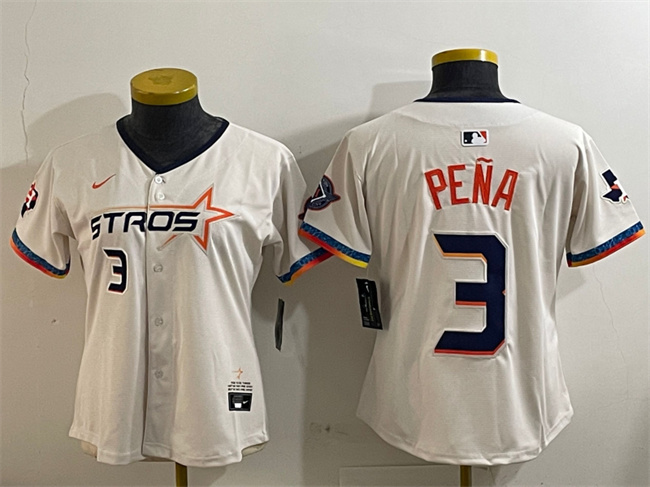 Women's Houston Astros #3 Jeremy Pe?a Cream 2025 City Connect With Texas Patch Limited Stitched Baseball Jersey(Run Small)