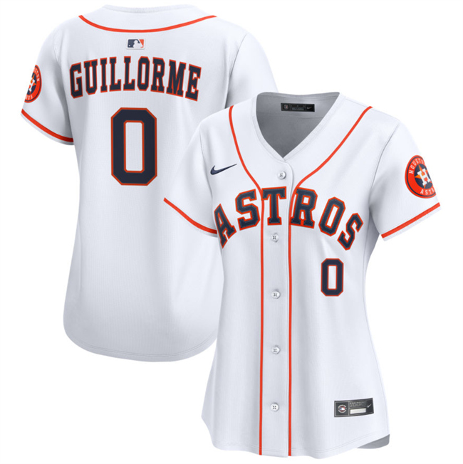 Women's Houston Astros #0 Luis Guillorme White Home Limited Stitched Baseball Jersey(Run Small) 001