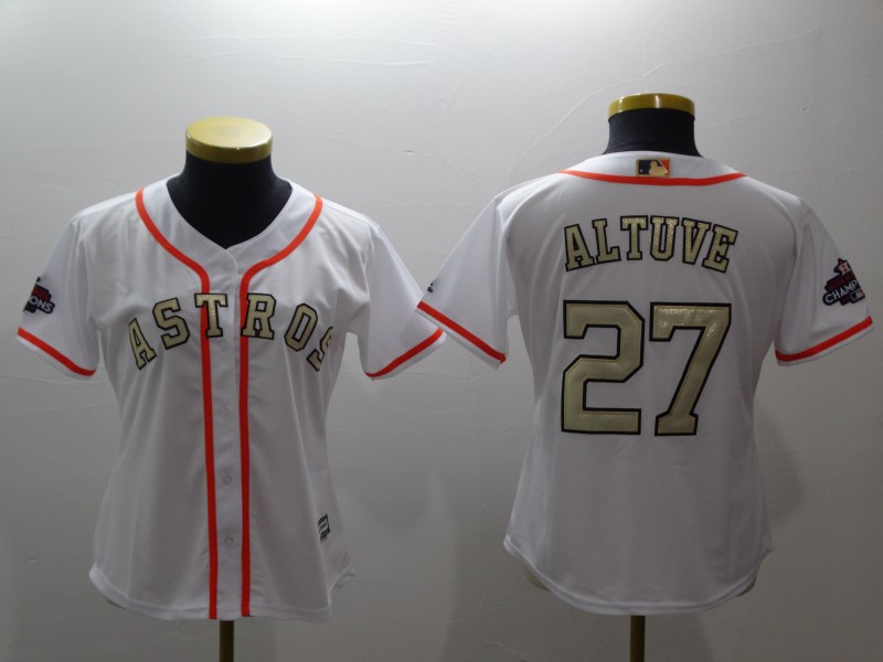 Women Astros 27 Jose Altuve White Women 2017 World Series Champions Cool Base Player Jersey