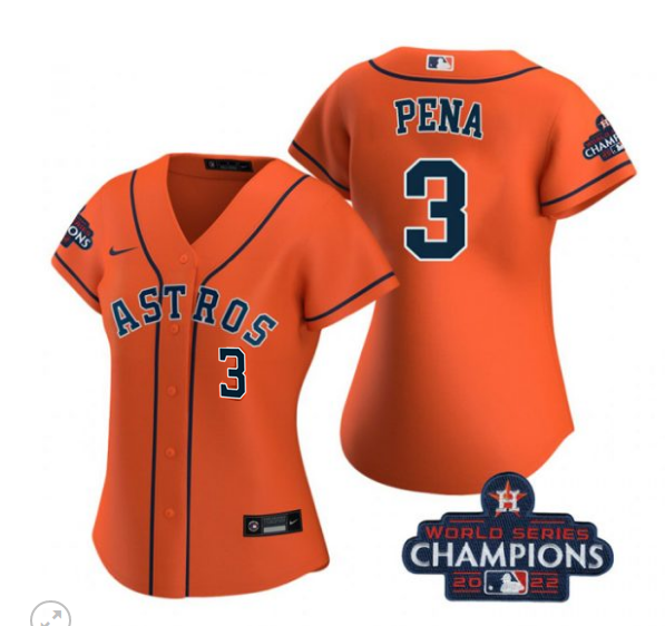 Women's Houston Astros #3 Jeremy Pe?a Orange 2022 World Series Champions With No. In Front Stitched Baseball Jersey(Run Small)
