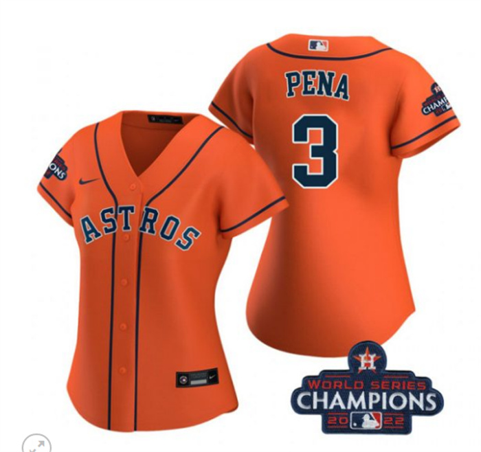 Women's Houston Astros #3 Jeremy Pe?a Orange 2022 World Series Champions Stitched Baseball Jersey(Run Small)