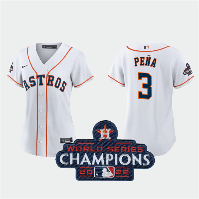 Women's Houston Astros #3 Jeremy Pe?a White 2022 World Series Champions Stitched Baseball Jersey(Run Small)