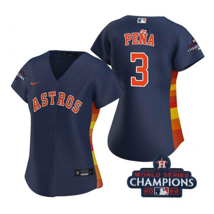 Women's Houston Astros #3 Jeremy Pe?a Navy 2022 World Series Champions Stitched Baseball Jersey(Run Small)