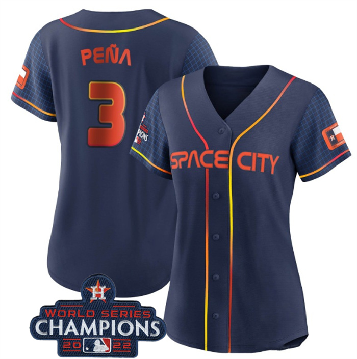 Women's Houston Astros #3 Jeremy Pe?a Navy 2022 World Series Champions City Connect Stitched Baseball Jersey(Run Small)