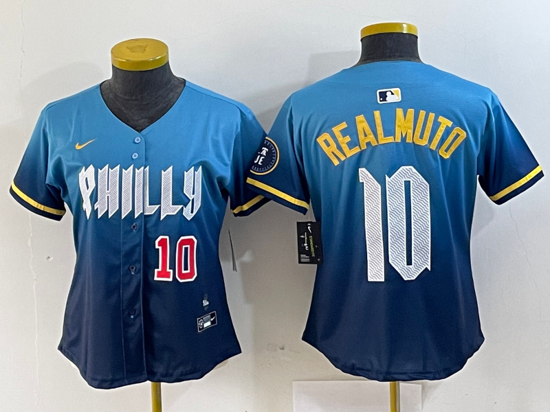 Women Philadelphia Phillies #10 J.T. Realmuto Blue 2024 City Connect Limited Stitched Baseball Jersey 8