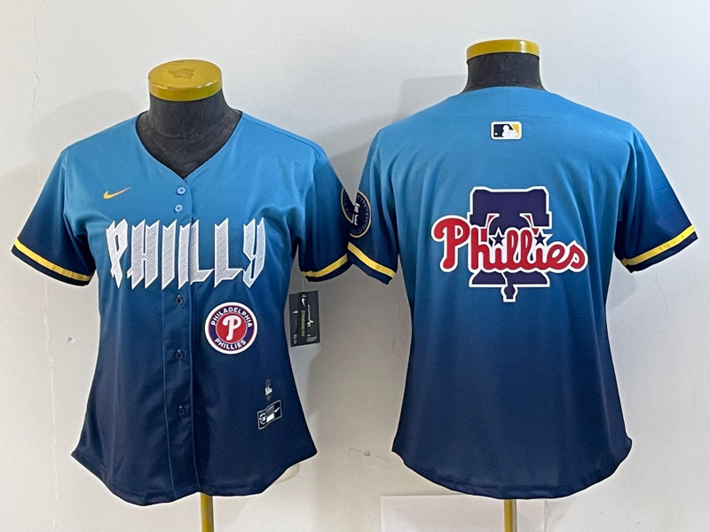 Women Philadelphia Phillies Team Big Logo Blue 2024 City Connect Limited Stitched Baseball Jersey 8