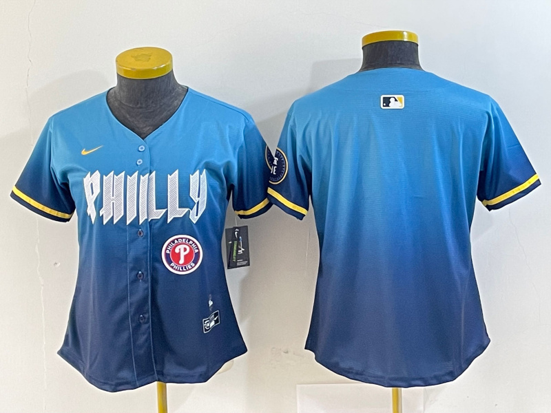 Women Philadelphia Phillies Team Big Logo Blue 2024 City Connect Limited Stitched Baseball Jersey 7