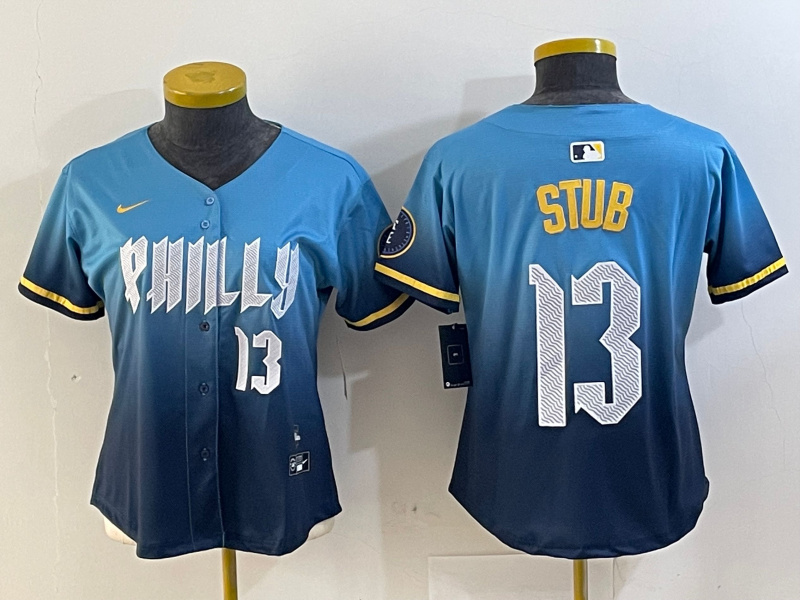 Women's Philadelphia Phillies #13 Stub Blue 2024 City Connect Limited Stitched Baseball Jersey 2