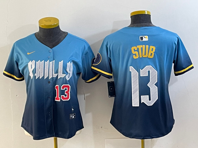 Women's Philadelphia Phillies #13 Stub Blue 2024 City Connect Limited Stitched Baseball Jersey 1