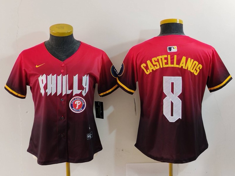 Women's Philadelphia Phillies #8 Nick Castellanos Red 2024 City Connect Limited Stitched Baseball Jersey 8