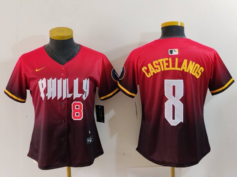 Women's Philadelphia Phillies #8 Nick Castellanos Red 2024 City Connect Limited Stitched Baseball Jersey 6