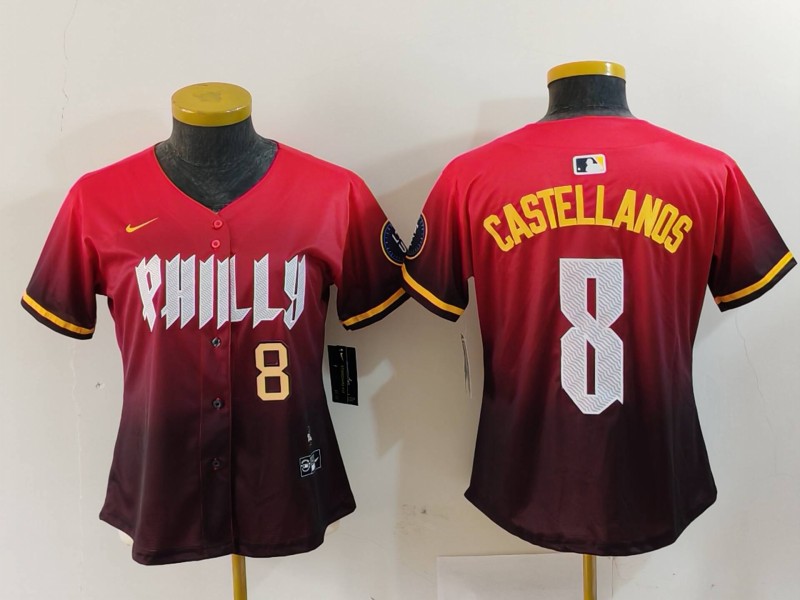 Women's Philadelphia Phillies #8 Nick Castellanos Red 2024 City Connect Limited Stitched Baseball Jersey 1