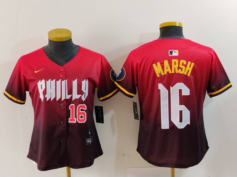 Women's Philadelphia Phillies #16 Brandon Marsh Red 2024 City Connect Limited Stitched Baseball Jersey 2