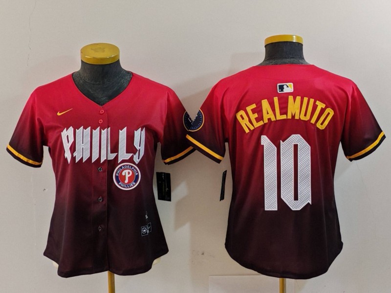 Women's Philadelphia Phillies #10 J.T. Realmuto Red 2024 City Connect Limited Stitched Baseball Jersey 5