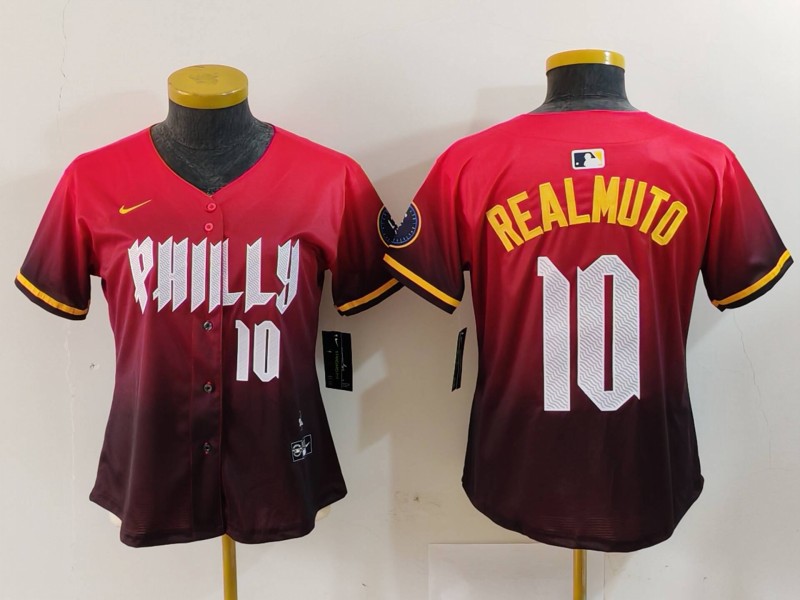 Women's Philadelphia Phillies #10 J.T. Realmuto Red 2024 City Connect Limited Stitched Baseball Jersey 3