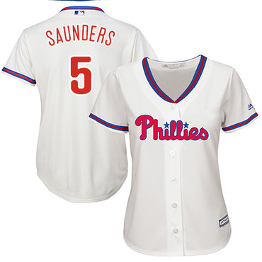 Phillies #5 Michael Saunders Cream Alternate Women's Stitched MLB Jersey
