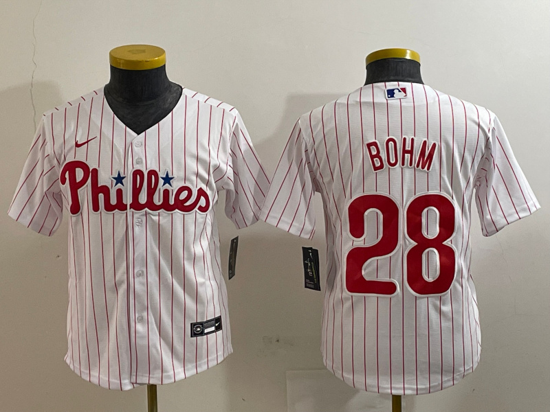 Youth Philadelphia Phillies #28 Alec Bohm White 2022 World Series Cool Base Stitched jerseys