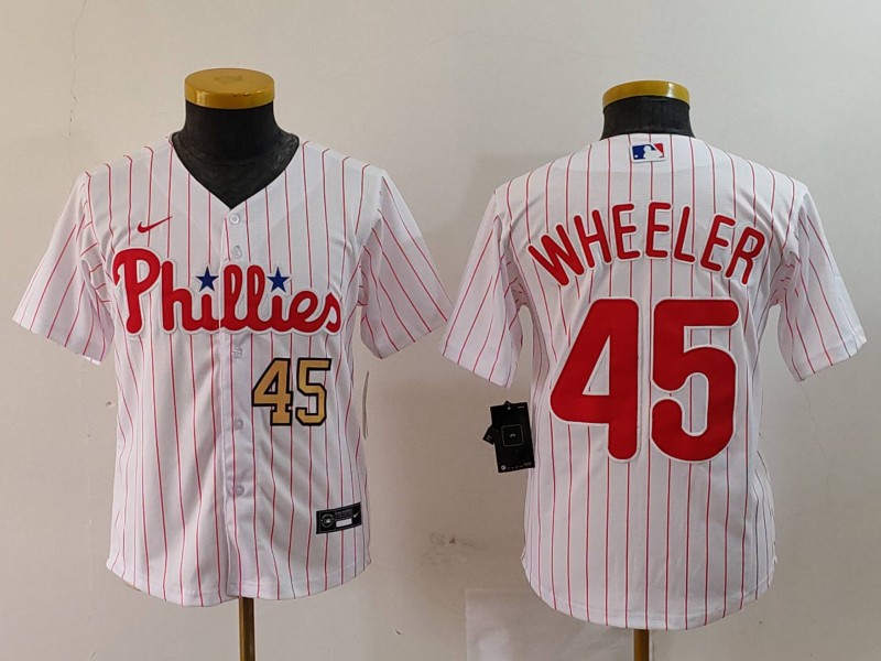 Youth Philadelphia Phillies #45 Zack Wheeler White Cool Base Stitched Baseball Jersey 1