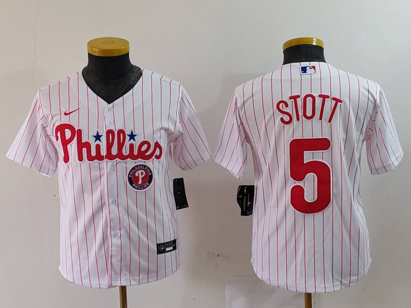 Youth Philadelphia Phillies #5 Bryson Stott White Cool Base Stitched Baseball Jersey 9