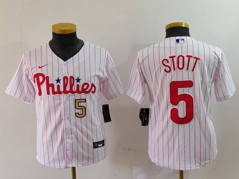 Youth Philadelphia Phillies #5 Bryson Stott White Cool Base Stitched Baseball Jersey 6