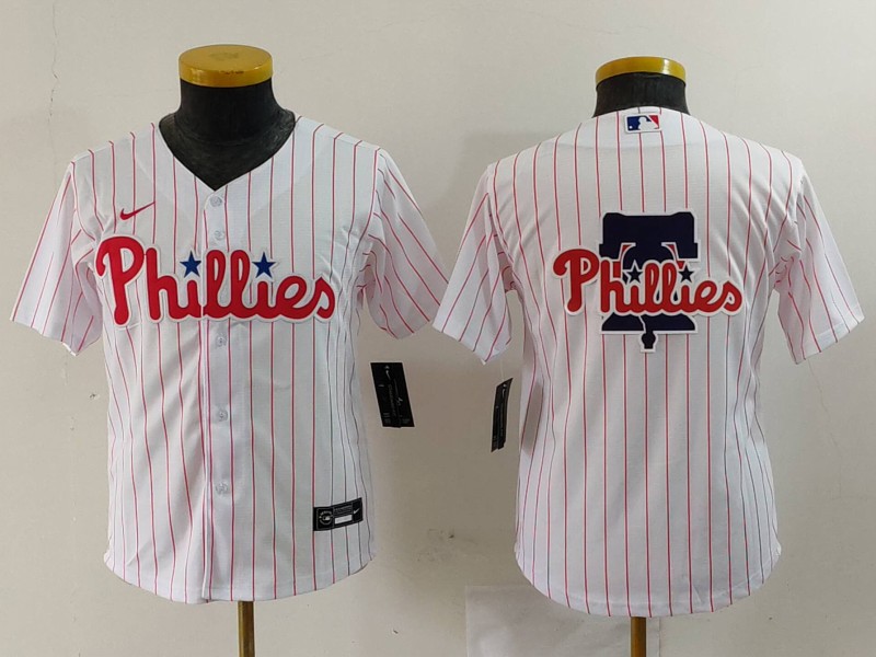 Youth Philadelphia Phillies Team Big Logo White Cool Base Stitched Baseball Jersey 5